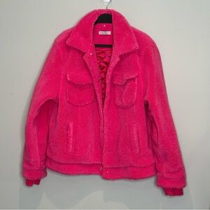 Danielle Guizio hot pink oversized teddy coat L-XL